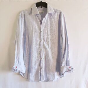 Robert Graham Blue Stripe Dress Shirt Men’s 42 16.5 Luxury Cuffs Excellent